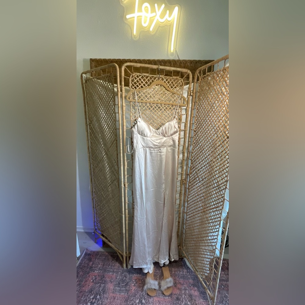 Selfie Leslie Bronte High Split Gathered Bust Maxi Dress Champagne